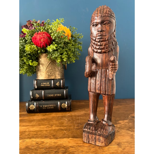 Sculptural African Kuba Hand-Carved Mahogany Figure on Base, Mid-20th Century For Sale - Image 4 of 17