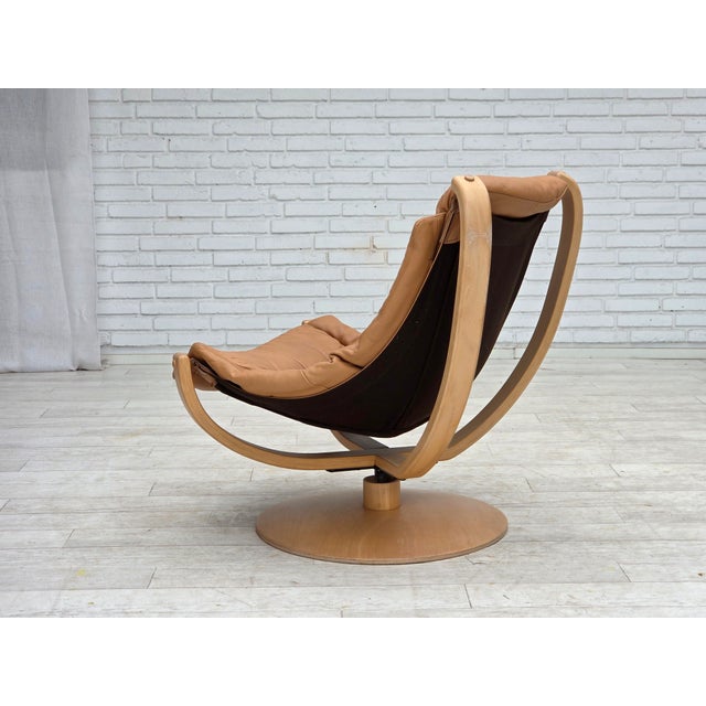 Scandinavian Swivel Armchair in Leather and Bentwood, 1980s For Sale - Image 14 of 18