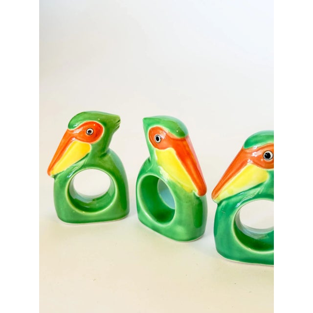 Japanese Vintage Japanese Ceramic Tropical Bird Napkin Rings For Sale - Image 3 of 10