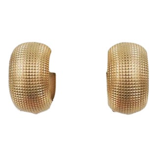 1970s Napier Goldtone Textured Hoop Clip Earrings - 2 Pieces For Sale