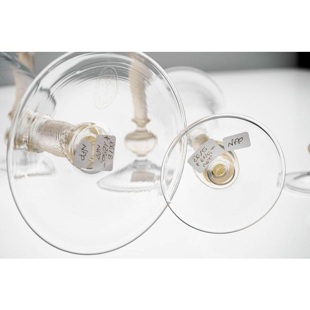 Gold Leaf and Murano Stemmed Glasses, Pitcher and Bottle attributed to Fuin, 1990s, Set of 6 For Sale - Image 9 of 18