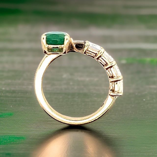 Natural Emerald and White Sapphire Ring 6.5 14k Y Gold 4.05 TCW Certified For Sale - Image 13 of 18