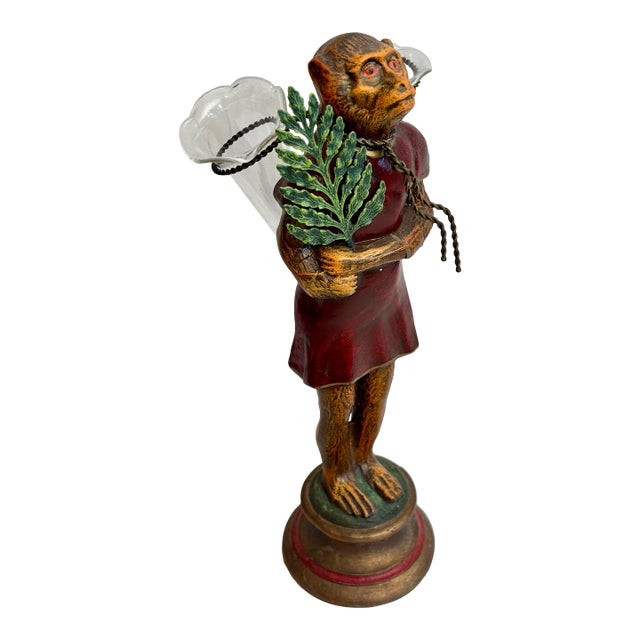 1960s Figural Monkey Rosey Flower Holder For Sale