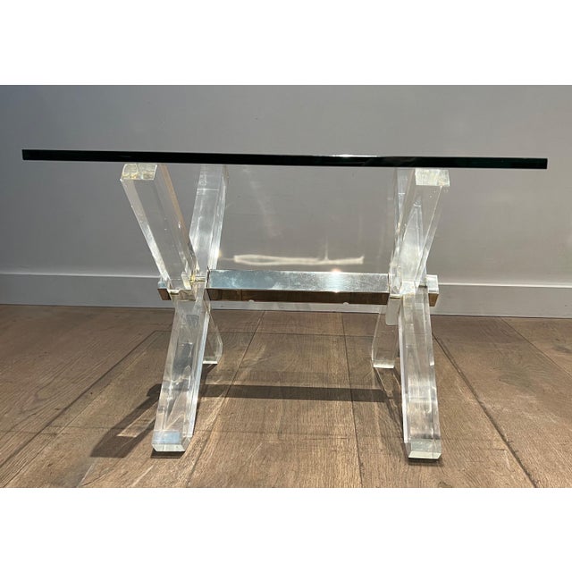 Chrome 1970s X Side Tables in Lucite and Chrome With Glass Shelves on Top - a Pair For Sale - Image 8 of 12