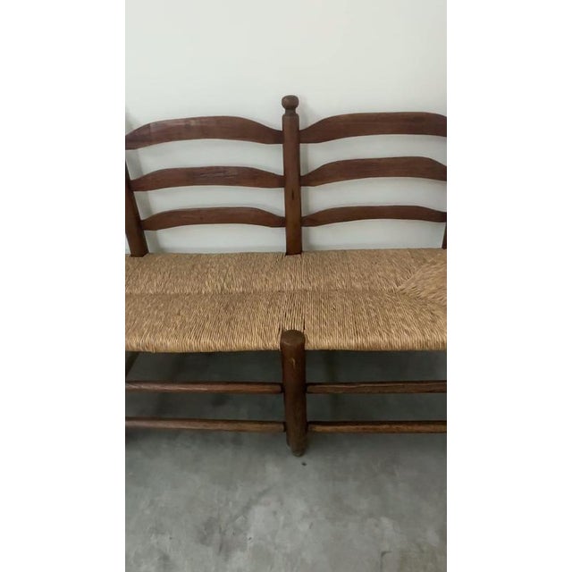 Antique French Provincial Radassier Bench in Oak with Rush Seat, France For Sale - Image 15 of 16