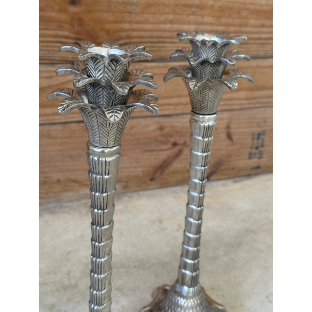 Pair of John Richard Silver Palm Tree Candlesticks Hollywood Regency For Sale In Naples, FL - Image 6 of 13