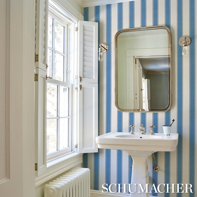 2020s Schumacher Rafe Stripe Wallcovering In Azure For Sale - Image 5 of 6