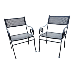 Vintage Wrought Iron Outdoor Garden Armchairs - A Pair