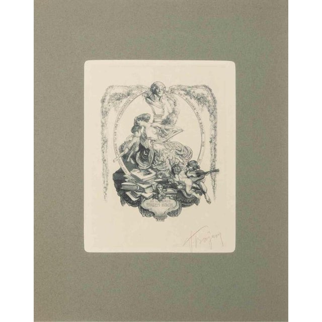 Héliogravure on japanese paper realized by Fraz von Bayros in 1913 for Ex Libris Verlag K. Th. Senger, Munich. Mounted on...