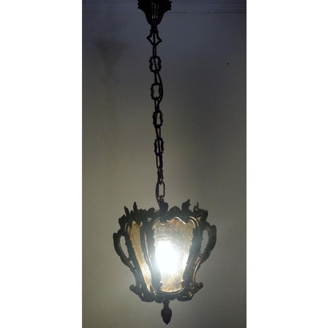 Antique Brass Glass Chandelier, 1930s For Sale - Image 4 of 11
