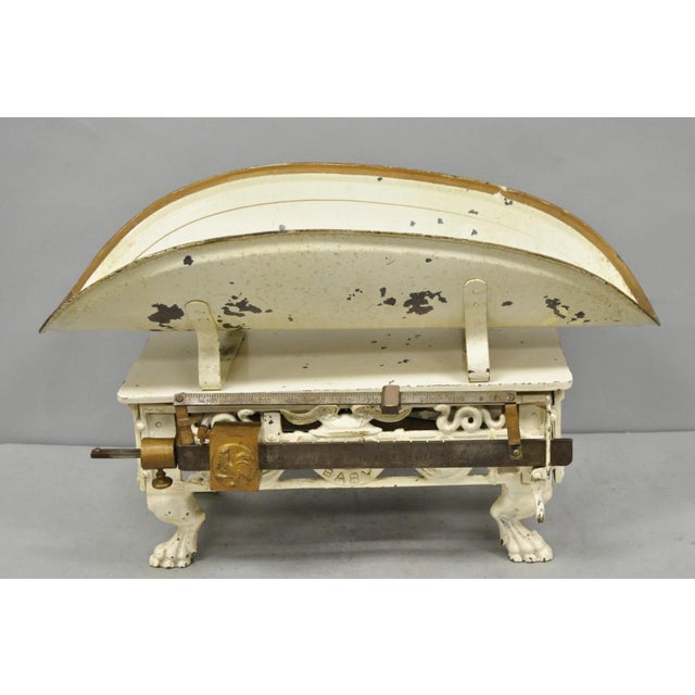 Neoclassical Antique Putzeys & Melot Liège Belgium Neoclassical Style Cast Iron Baby Scale For Sale - Image 3 of 18