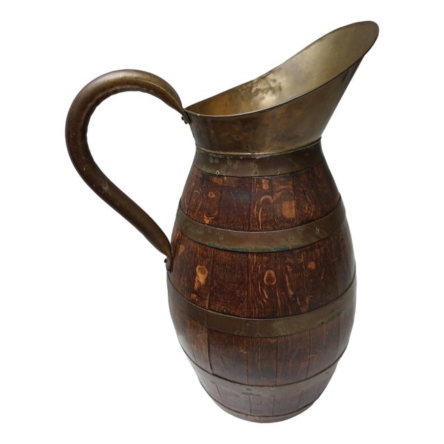 French Copper and Oak Bound Pitcher, 1930s For Sale