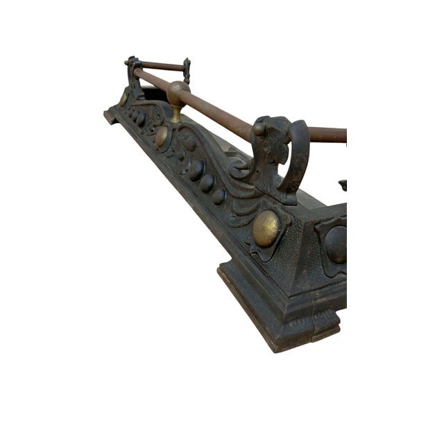Victorian Art Nouveau Style Cast Iron and Brass Fire Fender For Sale - Image 4 of 5