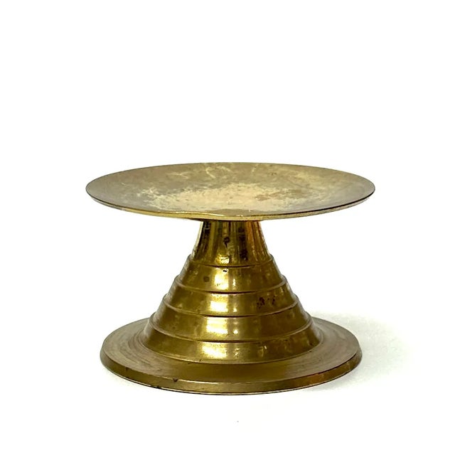 Metal Authentic Brass Pillar Candle Holder Curation - Group of 5 For Sale - Image 7 of 8