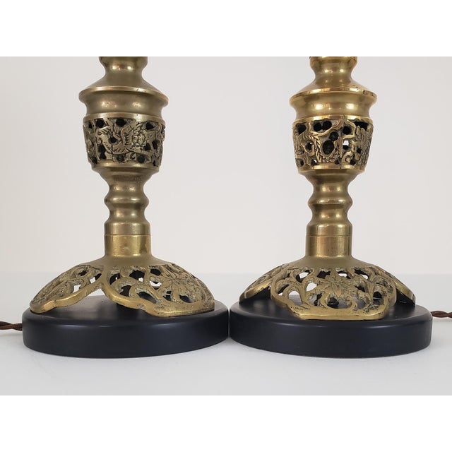 1950s Asian Solid Brass Openwork Dragon Candlestick Lamps a Pair Chairish