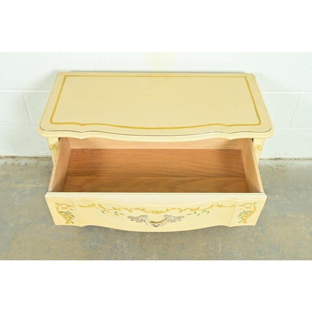 Cream Drexel Heritage French Provincial Louis XV Cream Lacquered Paint-Decorated Commode or Bedside Chest, 1970s For Sale - Image 8 of 12