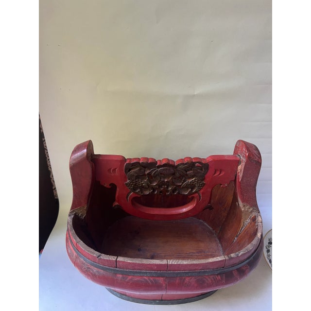 Antique Qing Dynasty Chinese Wooden Basket, 19th Century For Sale - Image 9 of 13