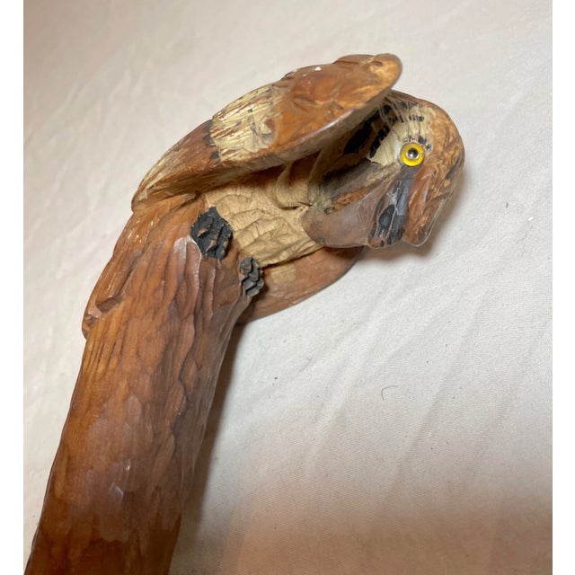 Antique Hand Made Carved Wood German Folk Art Bird Walking Stick Cane For Sale - Image 13 of 14
