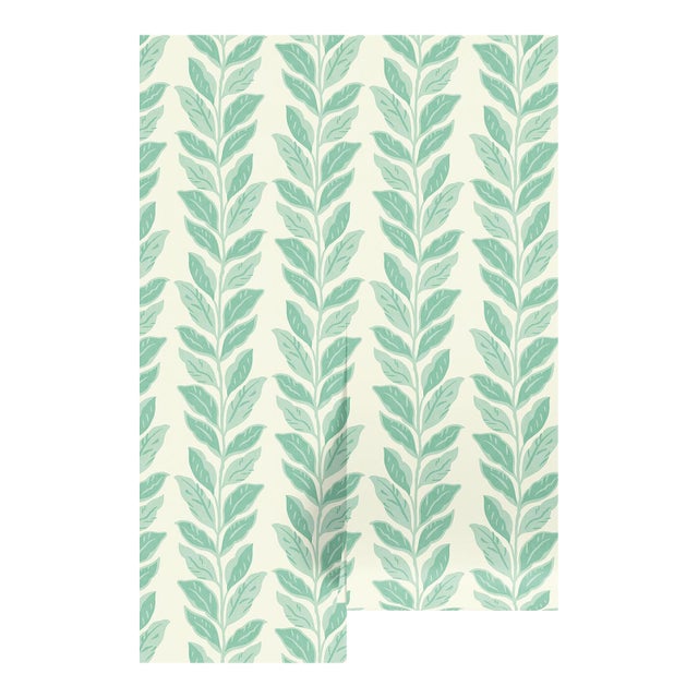 Garden Leaf Stripe Grasscloth Wallpaper by House Party | Sage & Mint Green | 8 Yards For Sale