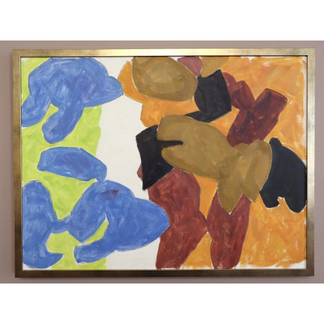 FORMS IN MOTION SIZE: 19.9 x 30.9 inches (including frame) Oil on canvas A striking mid-century modernist abstract oil...