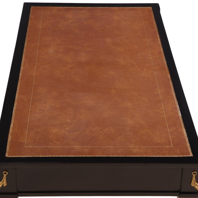 French Directoire Style Ebonized Mahogany Leather Top Writing Table, C. 1945 For Sale In Philadelphia - Image 6 of 8