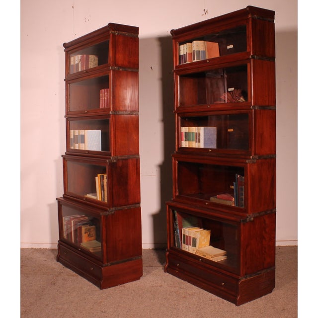 Waterfall Bookcases in Mahogany by Globe Wernicke London, 1900, Set of 2 For Sale - Image 10 of 14