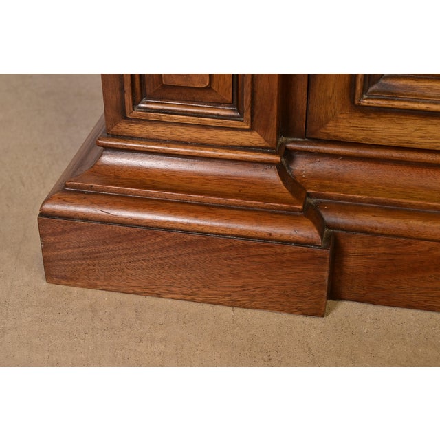 Romweber Neoclassical Carved Burled Walnut Lighted Breakfront Bookcase Cabinet, Circa 1960s For Sale - Image 11 of 15