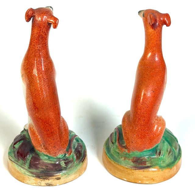 Pair of Victorian Staffordshire Pottery Seated Whippet Figures, Circa 1860 For Sale - Image 9 of 13