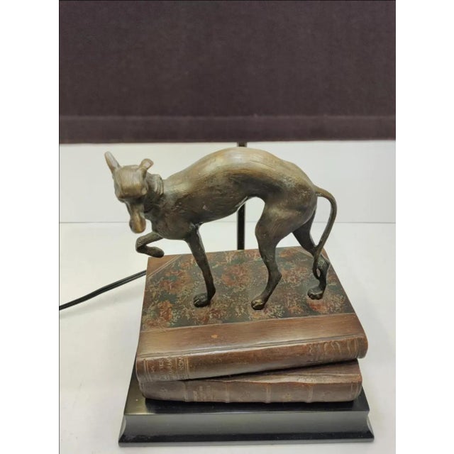 Vintage 1980s Bronze Whippet / Greyhound Dog Standing on Stacked Books Lamp For Sale - Image 11 of 12