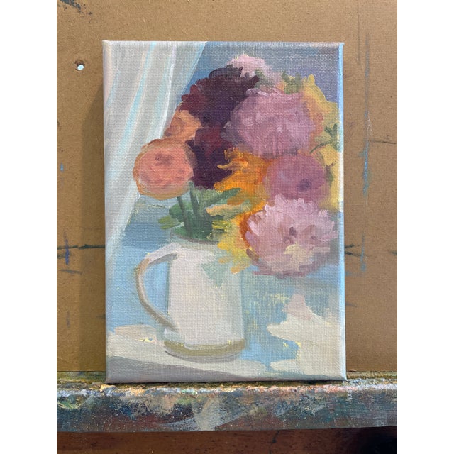 Michelle Farro Original Oil Painting Dahlia Floral Still Life by Michelle Farro For Sale - Image 4 of 5