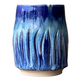 Vintage Studio Pottery Blue Ceramic Vase For Sale