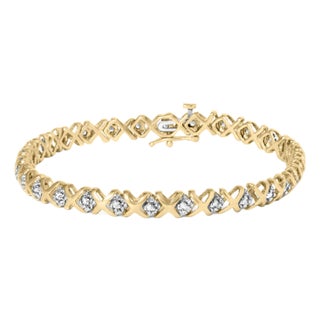 10K Yellow Gold 1/2 Cttw Diamond Alternating X-Link Bracelet For Sale