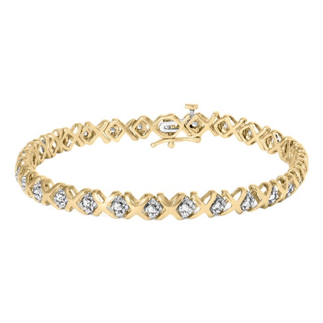 10K Yellow Gold 1/2 Cttw Diamond Alternating X-Link Bracelet For Sale