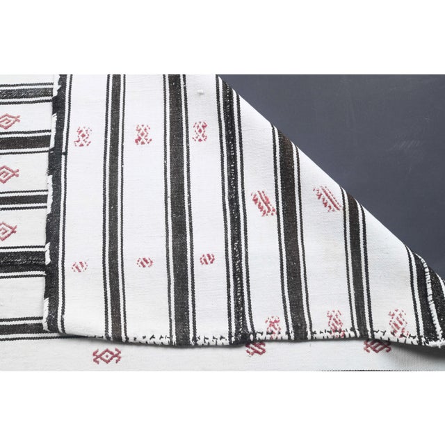 Vintage Turkish Oushak Handmade Cotton White Wool Kilim Area Rug For Sale - Image 9 of 10