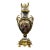 Ornate Navy Blue Porcelain Vase – Romantic European Scene With Gilded Gold & Bronze Details For Sale