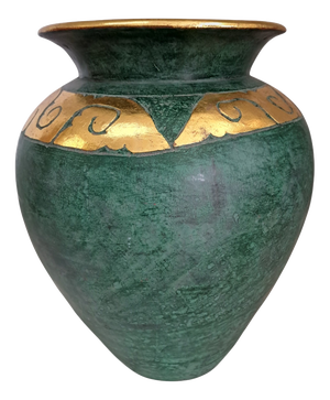 Large Vintage Tuscan Style Green and Gilt Terracotta Amphora Floor Vase, 1980s