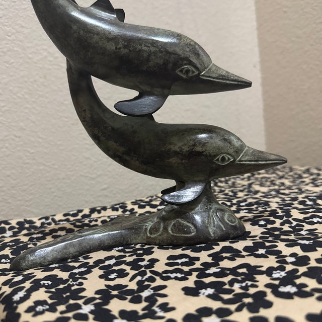 1980s Bronze Sculpture of Two Dolphins For Sale - Image 10 of 12