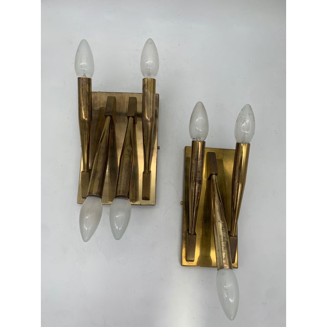 Gold Brass Wall Sconces attributed to Gio Ponti, Italy, 1970, Set of 2 For Sale - Image 8 of 8