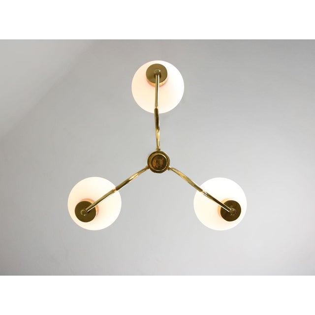 Mid-Century Italian Brass and Opaline Chandelier For Sale - Image 6 of 16
