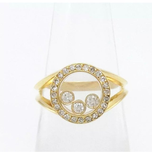 2010s Chopard Happy Diamond 3P Moving Diamond 18k YG Yellow Gold Ring Size 5.75 US For Sale - Image 5 of 18