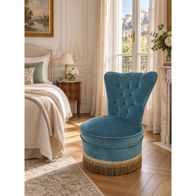 Velvet Lounge Chair, 1950s For Sale - Image 11 of 12