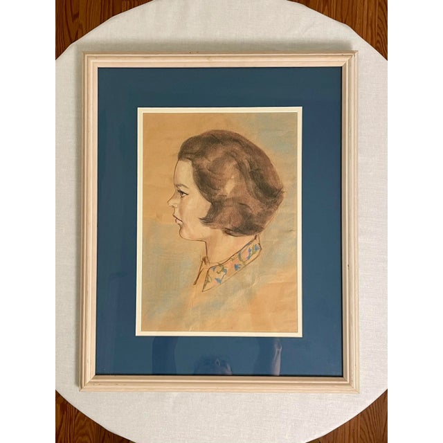 This exquisite image of this 1960's girl was executed in pastels on paper. The blend of colors in pink, green and blue on...