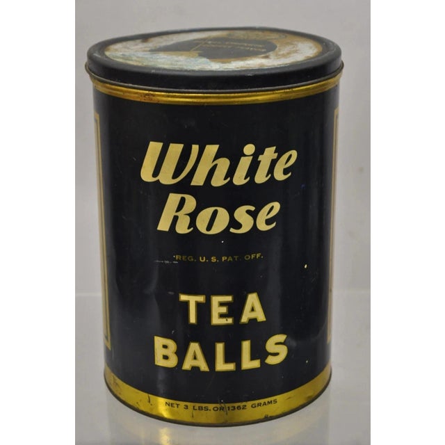 Vintage Art Deco White Rose Tea Balls 3 Lb Tin Metal Container Can Advertisement For Sale - Image 10 of 10