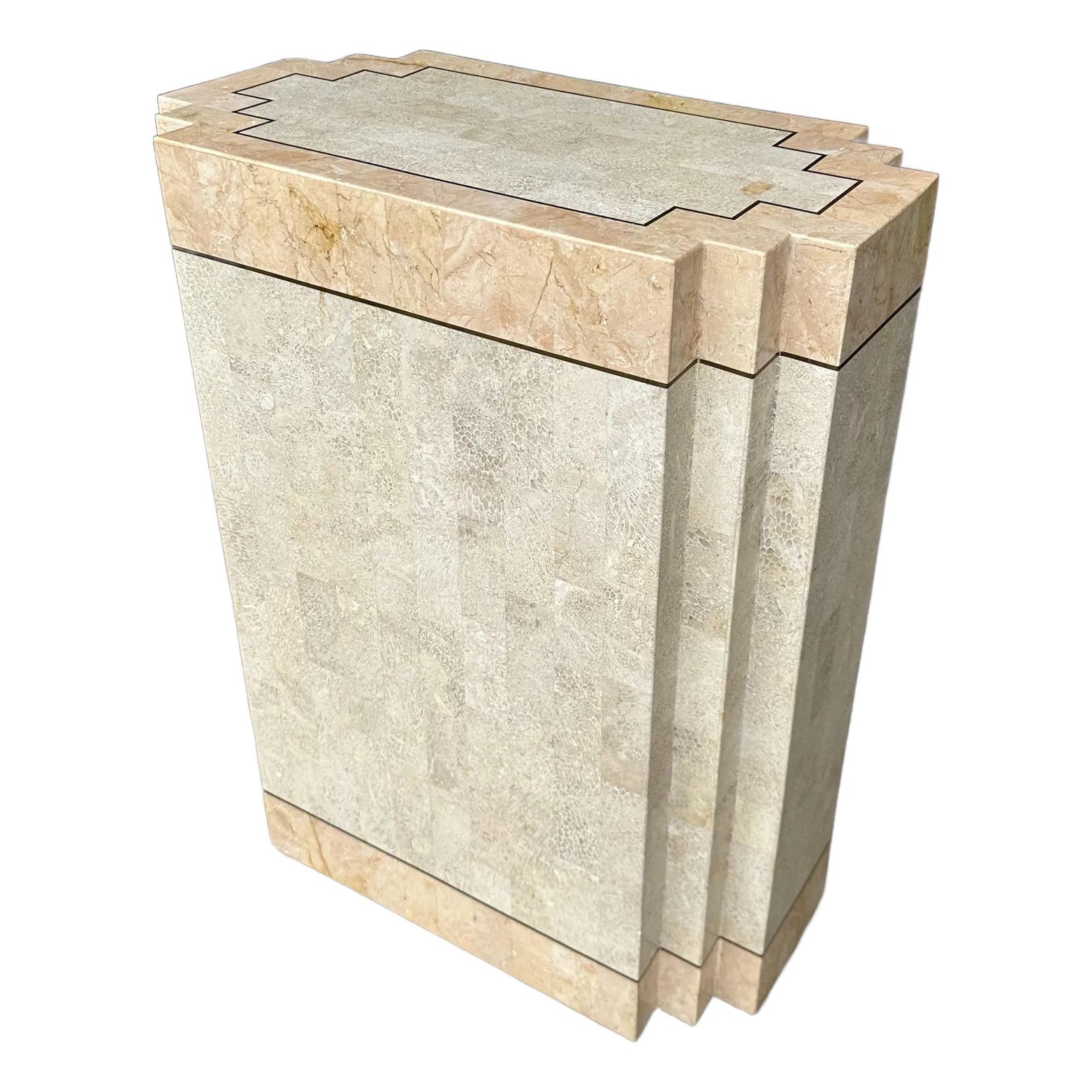 Maitland-Smith Tessellated Marble Stone Pedestal | Chairish