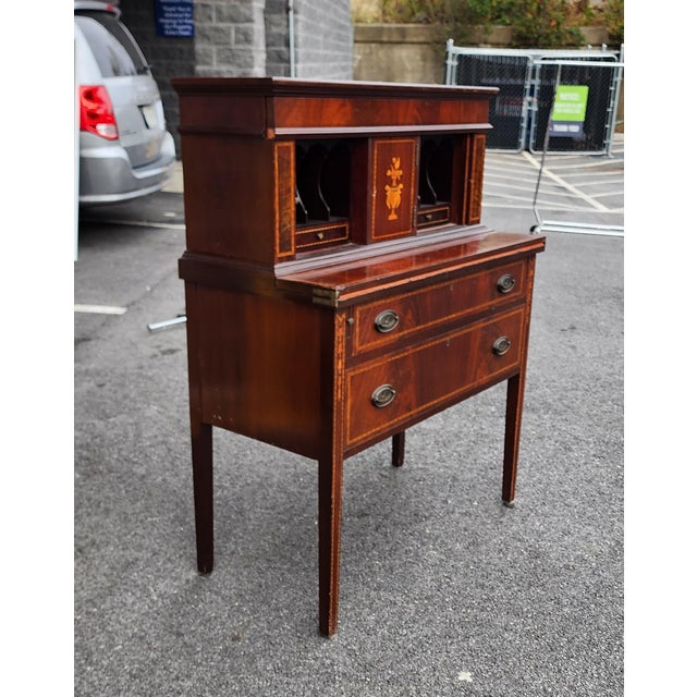 Antique American Federal Style Inlaid Mahogany Ladies Tambour Writing Desk ~ Butlers Desk, 1930s For Sale - Image 12 of 13