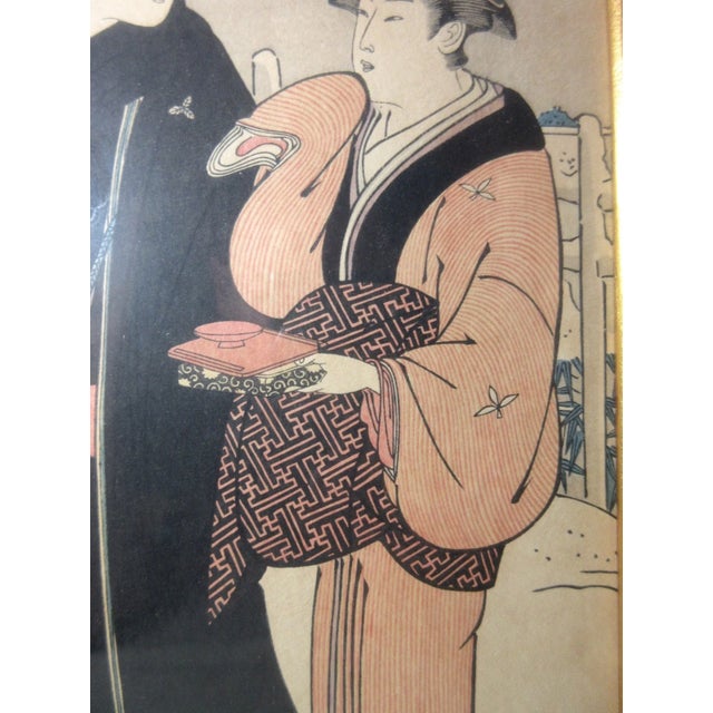 Brown Antique Torii Kiyonaga Japanese Woodblock Edo Print Matsuchiyama Snowfall Figure For Sale - Image 8 of 12