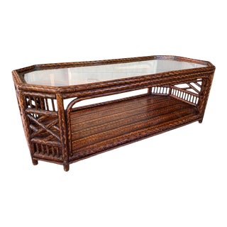 Vintage Fretwork Rattan Tortoise Bamboo Coffee Table For Sale