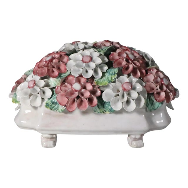 Mid Century Capodimonte Style Ceramic Floral Centerpiece, Made in Italy For Sale