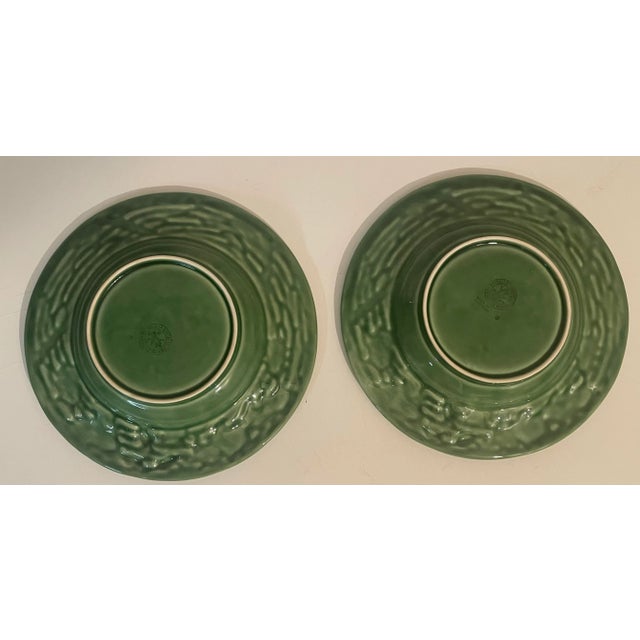 Green Vintage Bordallo Pinheiro Green Majolica Bowls - Oak Leaf Acorn Pattern - Set of 6 For Sale - Image 8 of 10