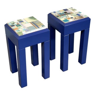 Wooden and Ceramic Side Tables, 1980s, Set of 2 For Sale